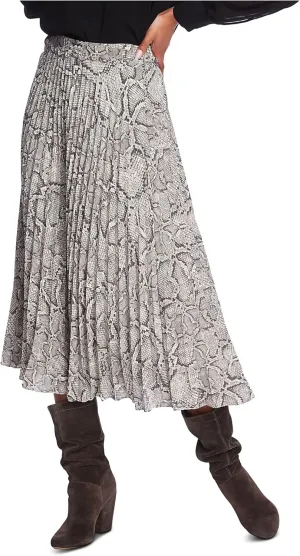 1.STATE Micro Pleated Snake Print Midi Skirt Feather Grey 10