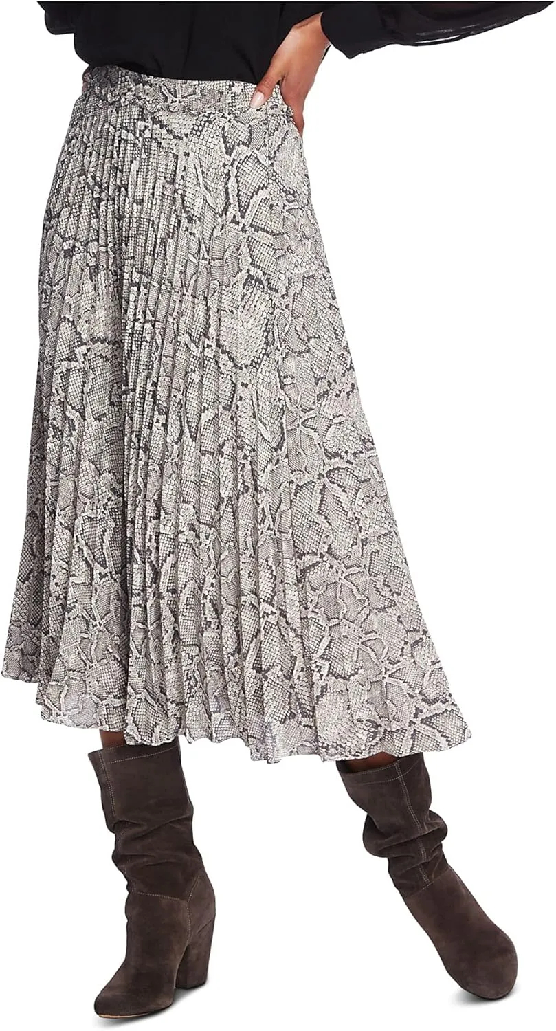 1.STATE Micro Pleated Snake Print Midi Skirt Feather Grey 10