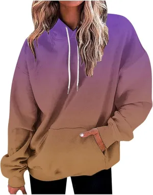 2024 Hoodies for Women Y2K Gradient Print Oversized Sweatshirt Casual Drawstring Hooded Pullover with Pocket