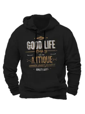 Alohadaddy Text Vintage Pocket Button Casual Long Sleeve Hoodie