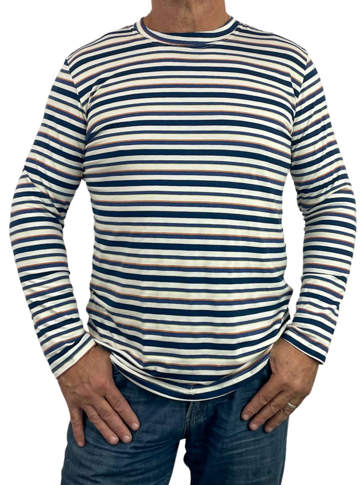 Alps Striped Cotton L/S Tee - Blue/White/Orange