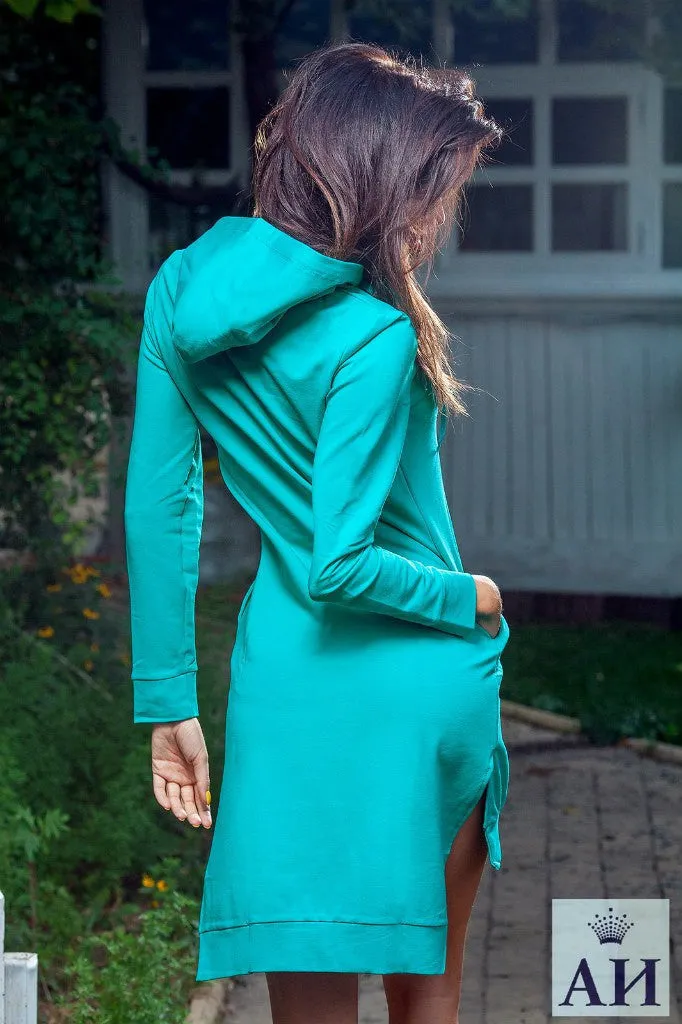 Asymmetric Casual Retro Long Solid Color Hoodie
