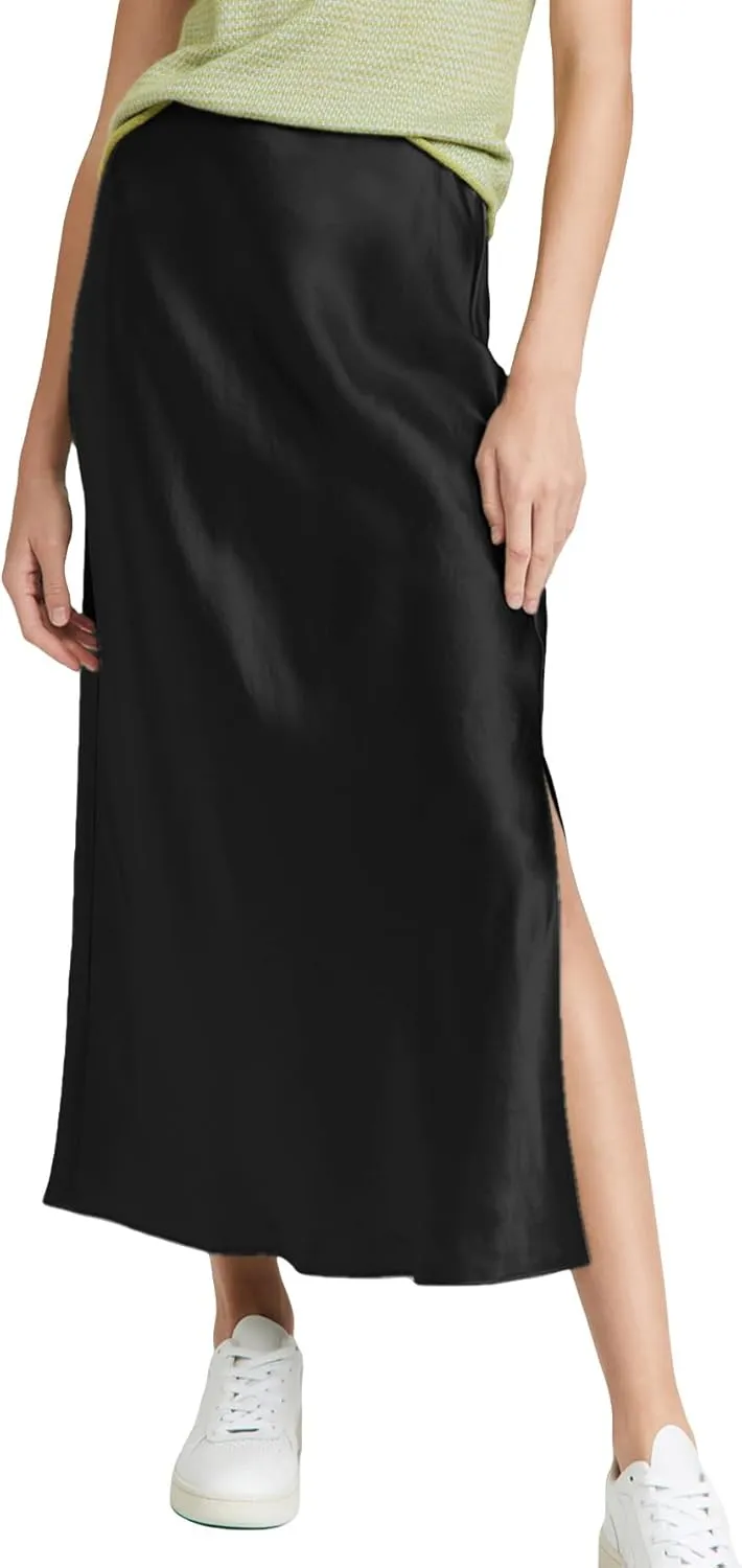 ATHX Women's Satin Long Skirt Dressy 2024 Summer High Waisted Silk A Line Split Elegant Maxi Skirts