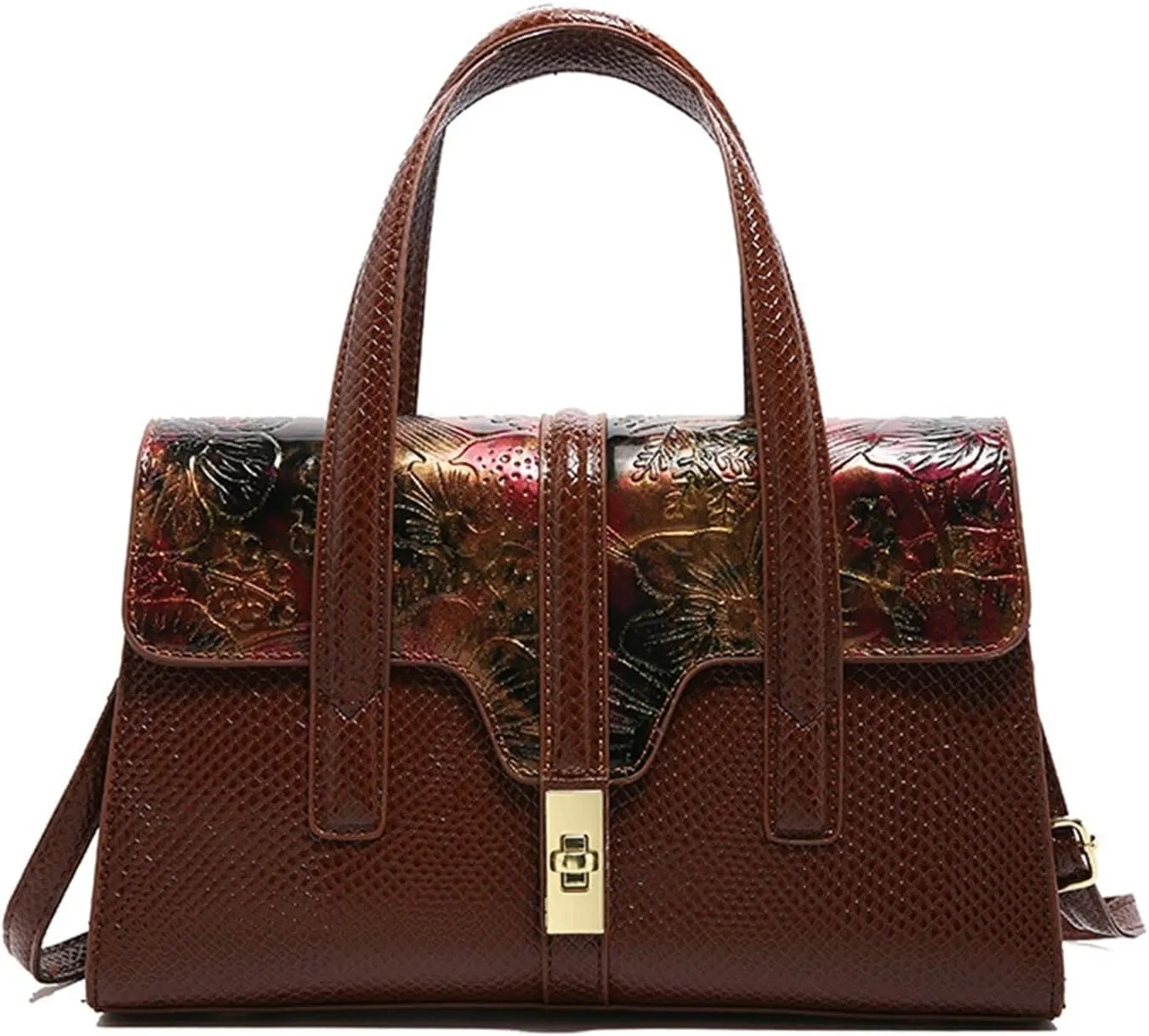Bags for Women Snake print handbag, retro crossbody bag, fashionable and versatile women's shoulder bag(Blackbrown)