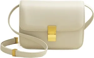 Bags for Women Soft leather tofu bag shoulder messenger bag fashionable versatile women's bag(White)