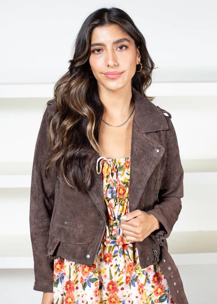 Blank NYC Faux Suede Moto Jacket - Chocolate-***FINAL SALE***