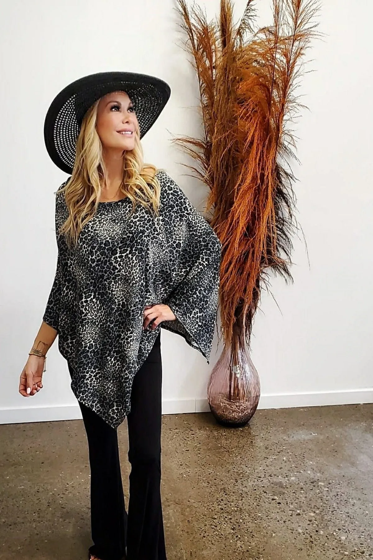 Blk Leopard Poncho