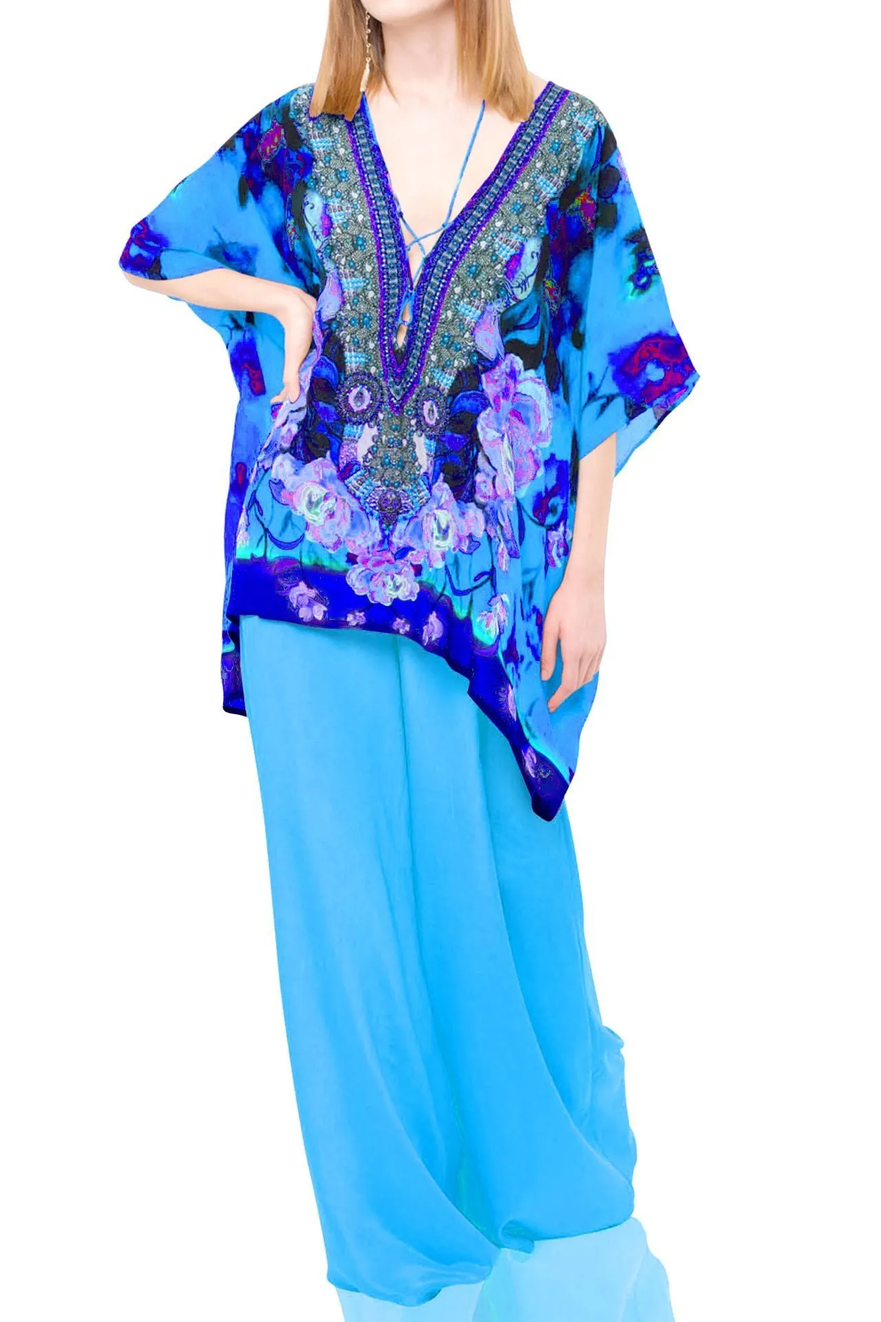 Blue Kaftan Tops floral prints