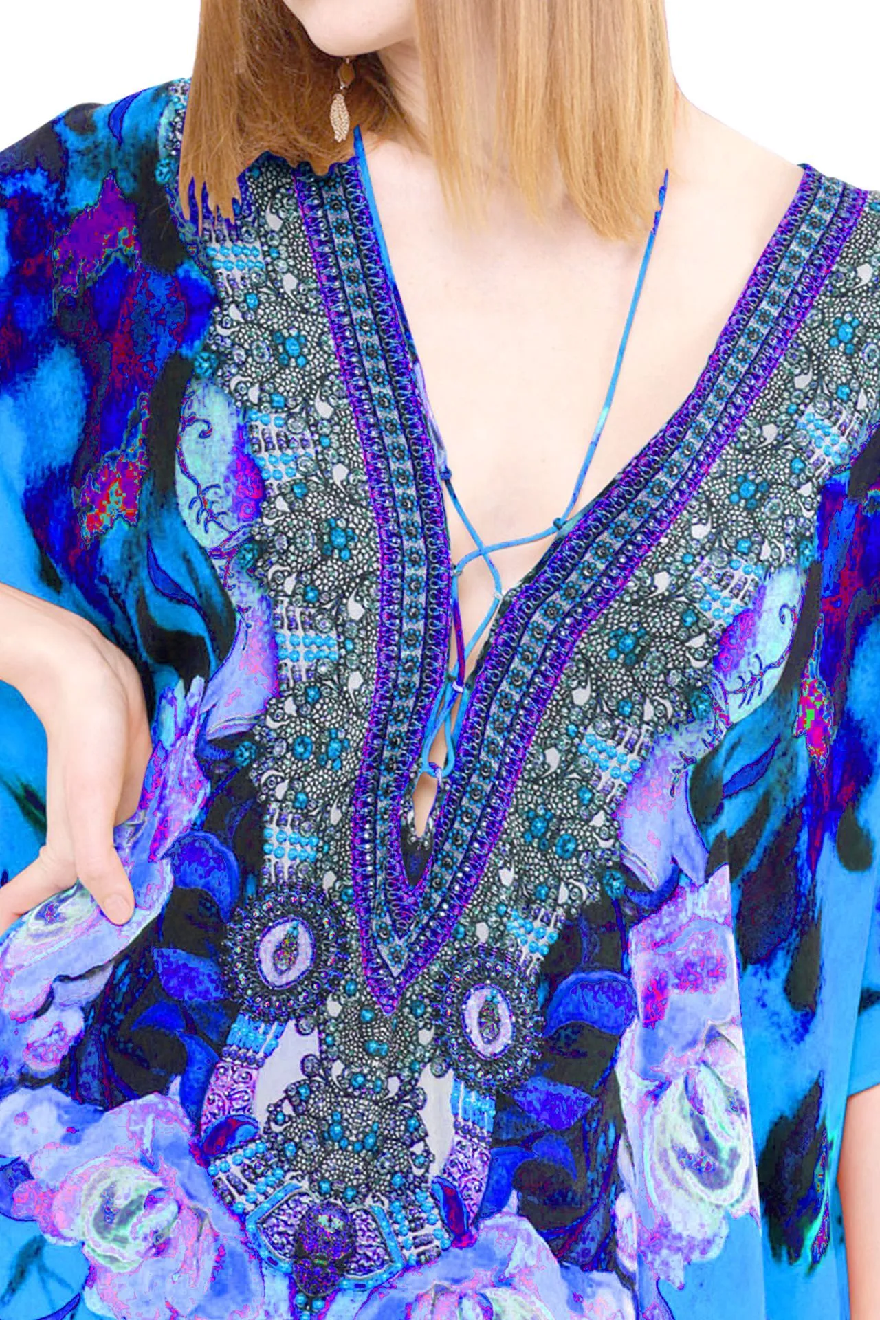 Blue Kaftan Tops floral prints