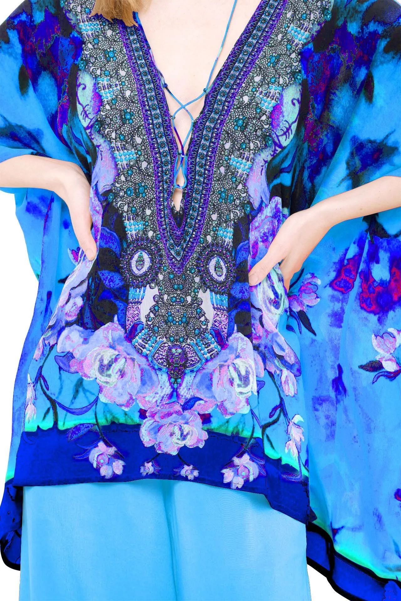 Blue Kaftan Tops floral prints