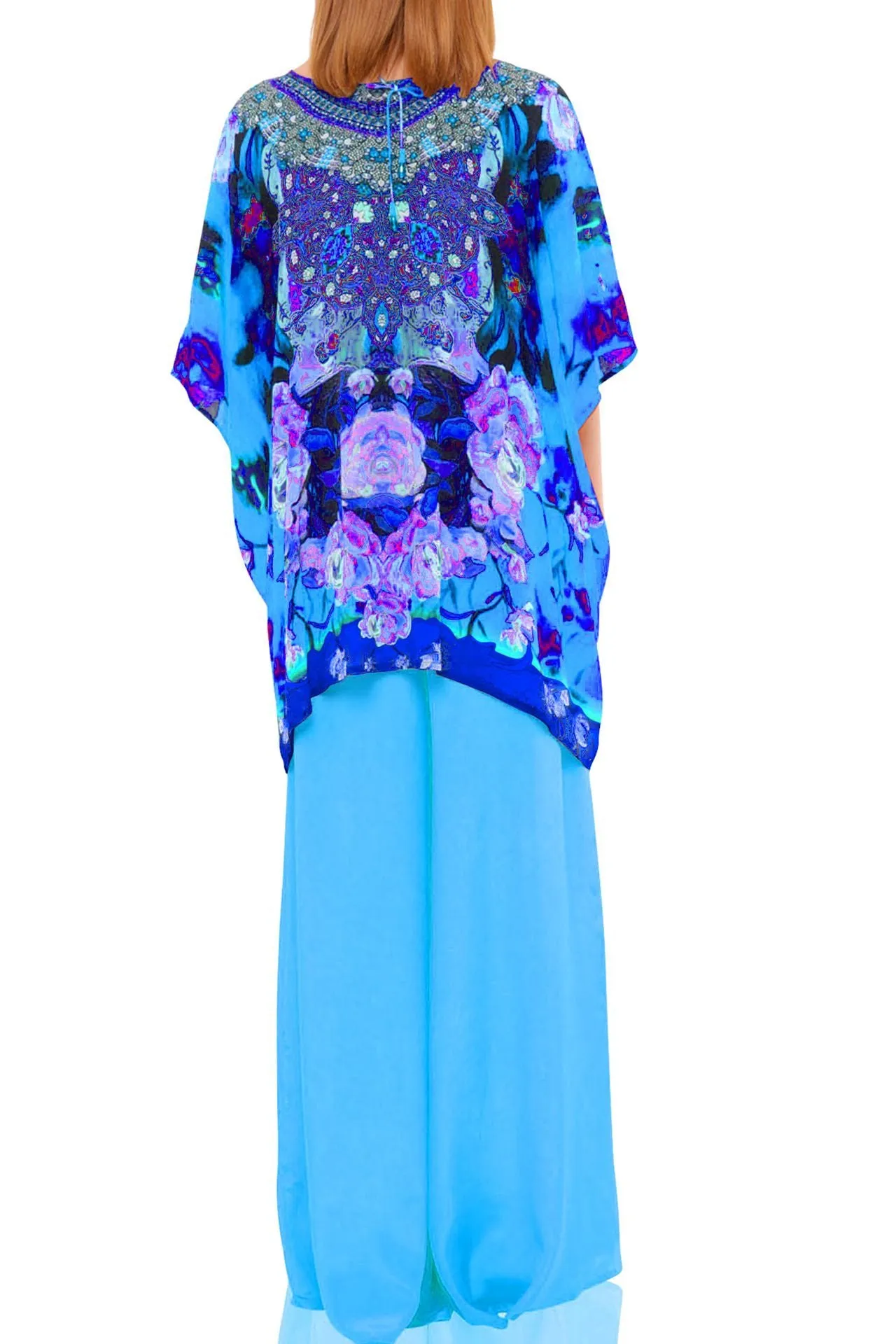 Blue Kaftan Tops floral prints