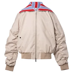 BOMBER JACKET WITH KNIT COLLAR / BEIGE