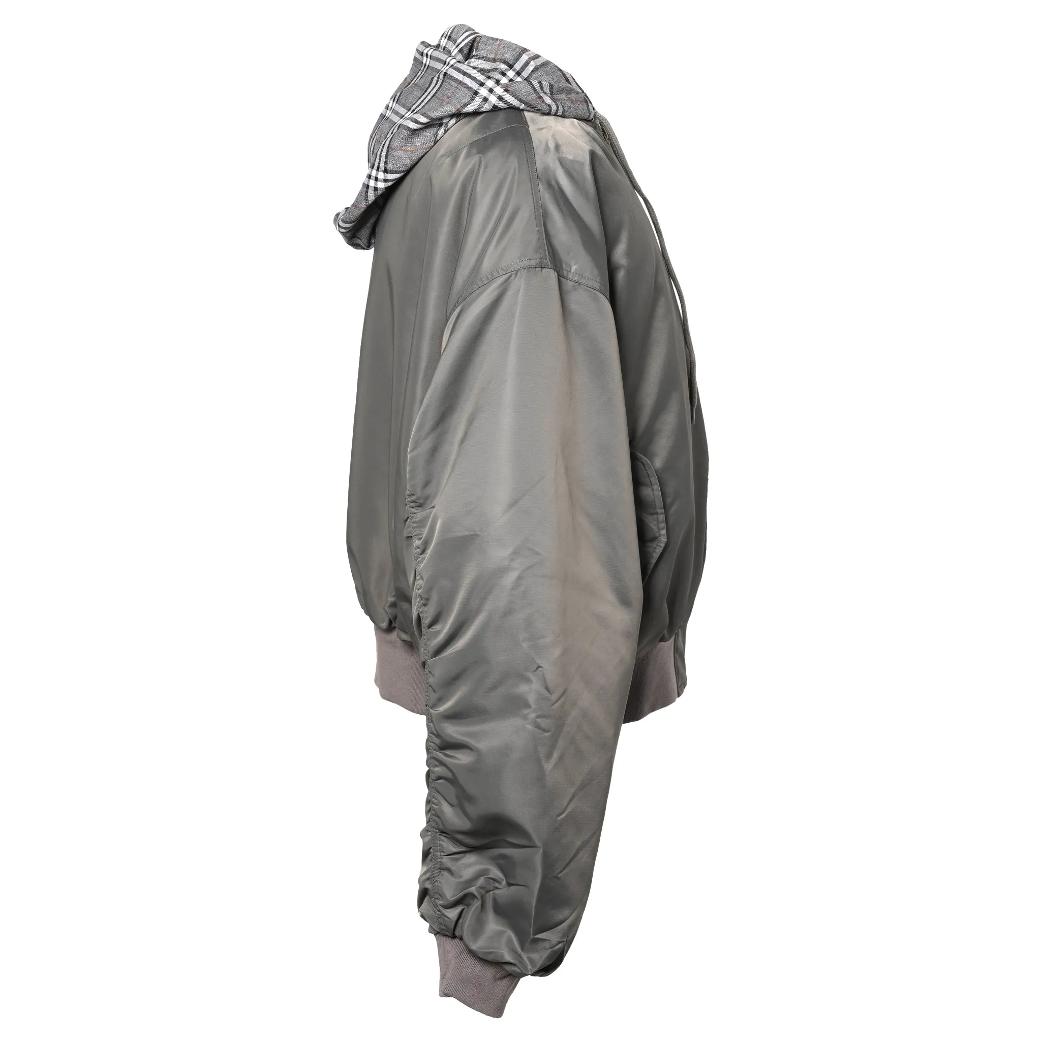 BOMBER W PLAID HOOD GREY / GREY