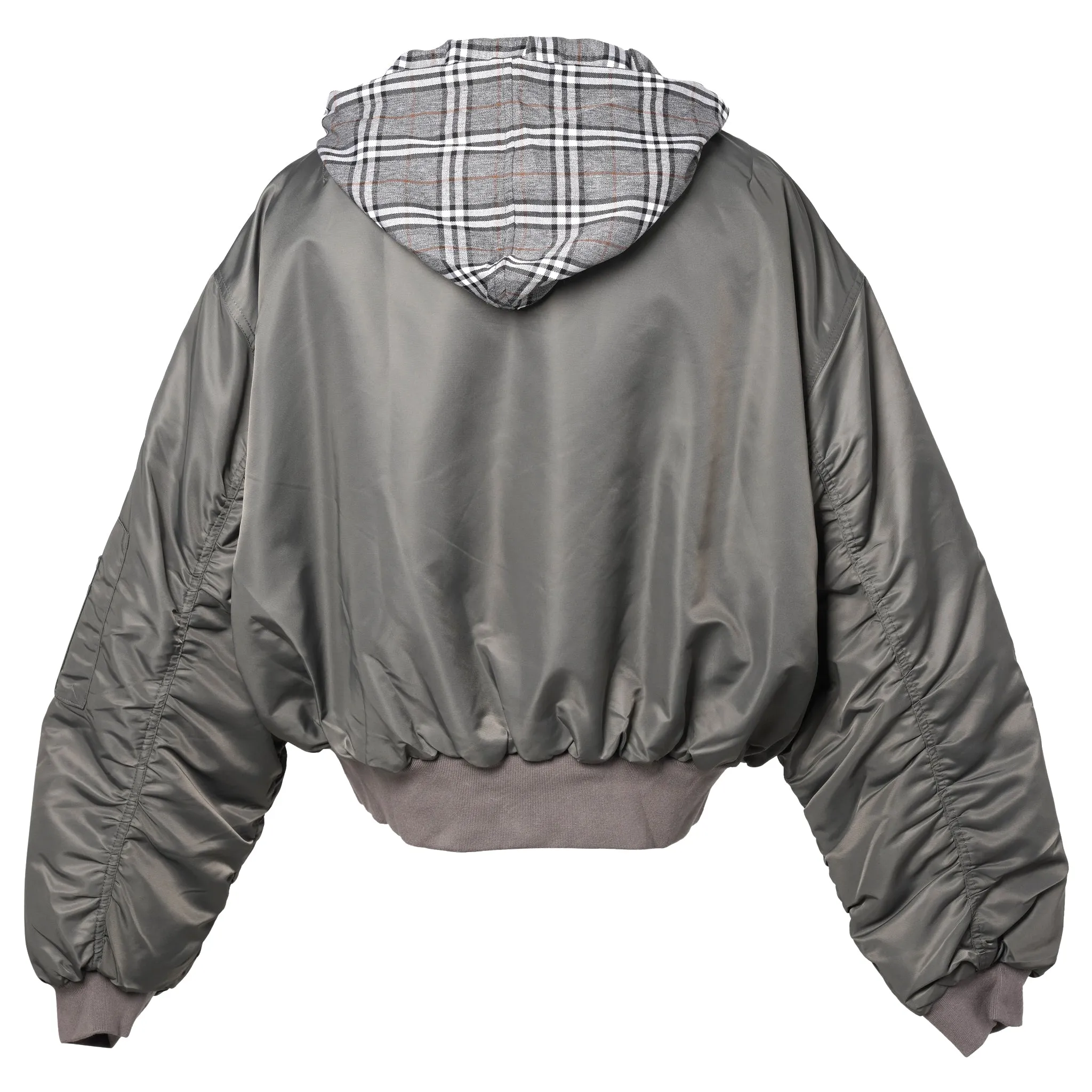 BOMBER W PLAID HOOD GREY / GREY