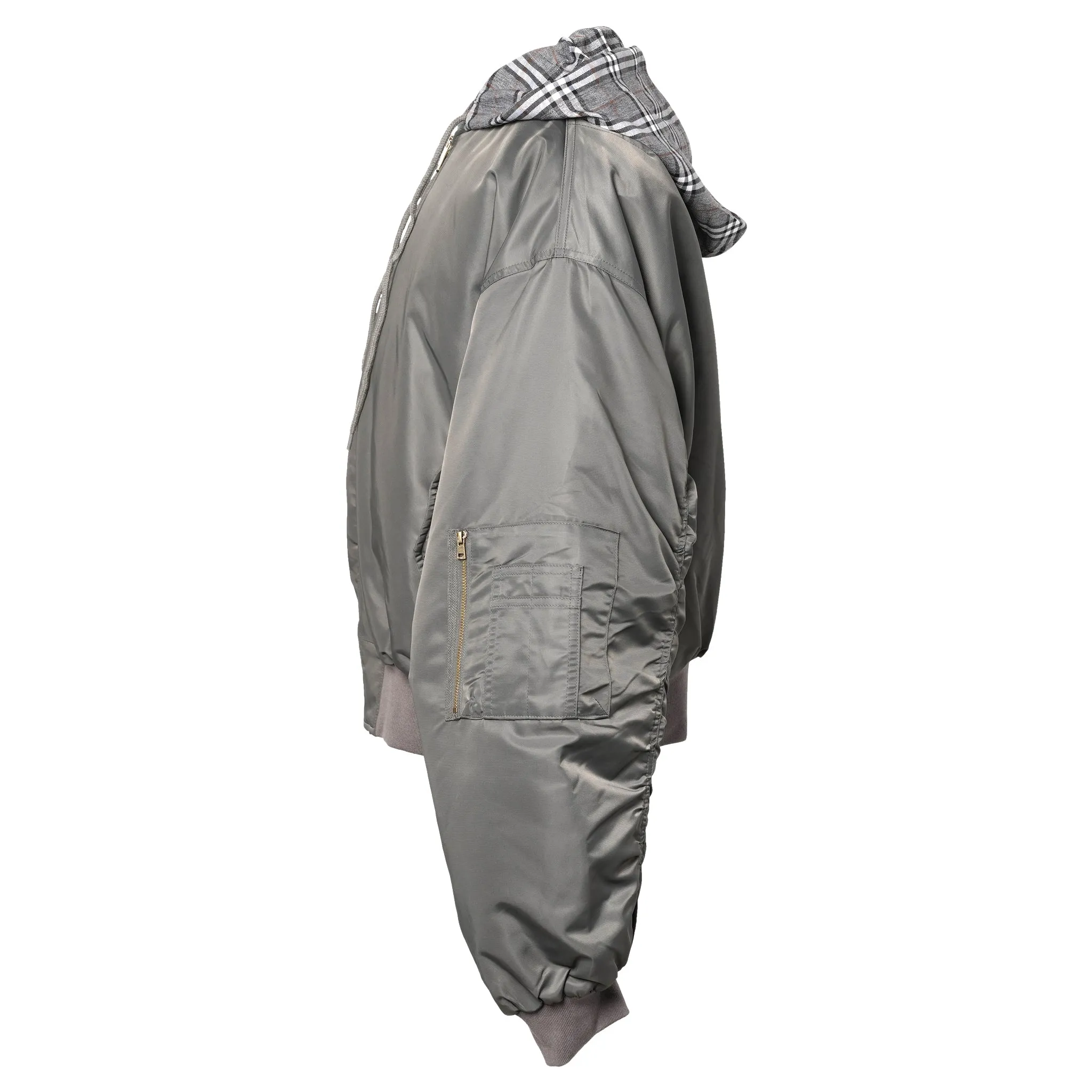 BOMBER W PLAID HOOD GREY / GREY