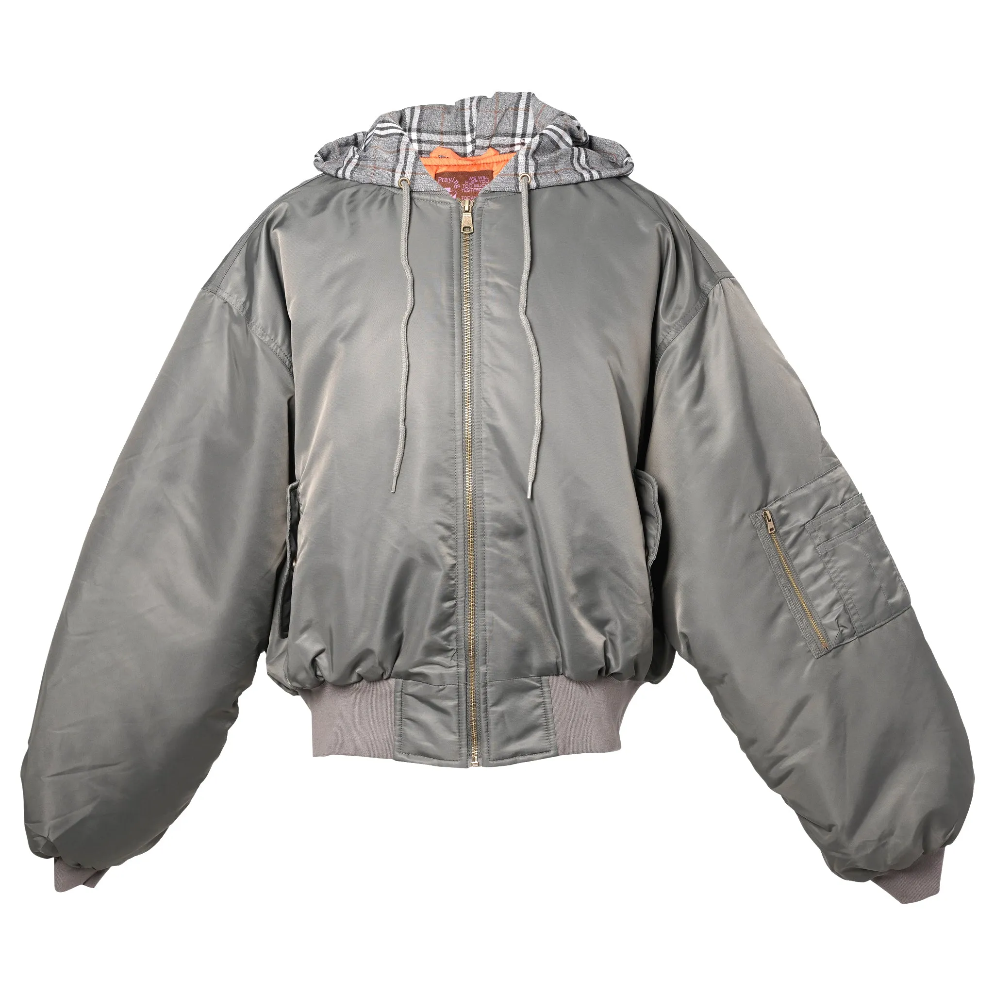 BOMBER W PLAID HOOD GREY / GREY