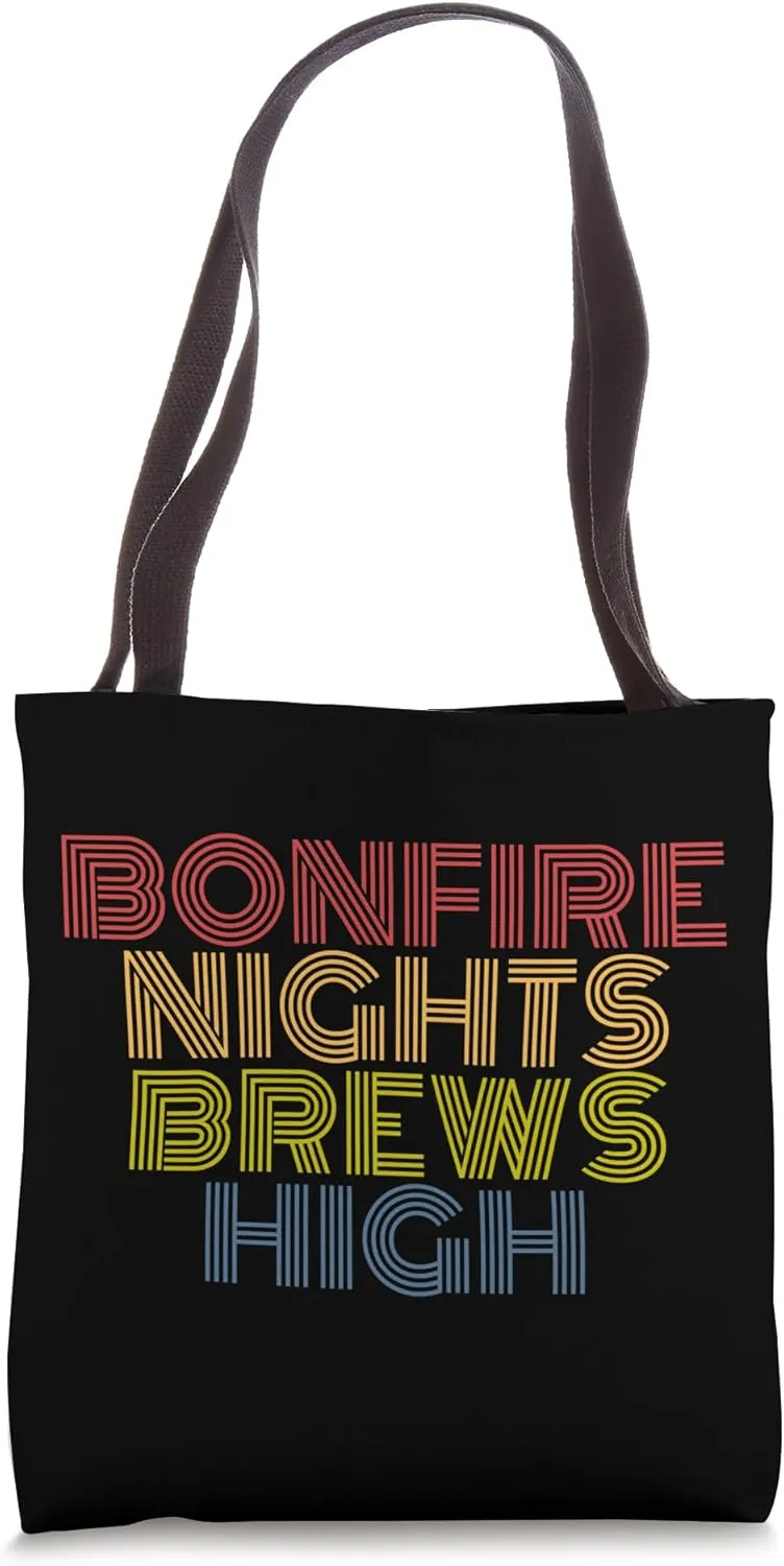 Bonfire Nights Brews High Lake Life Vibes Retro Tote Bag