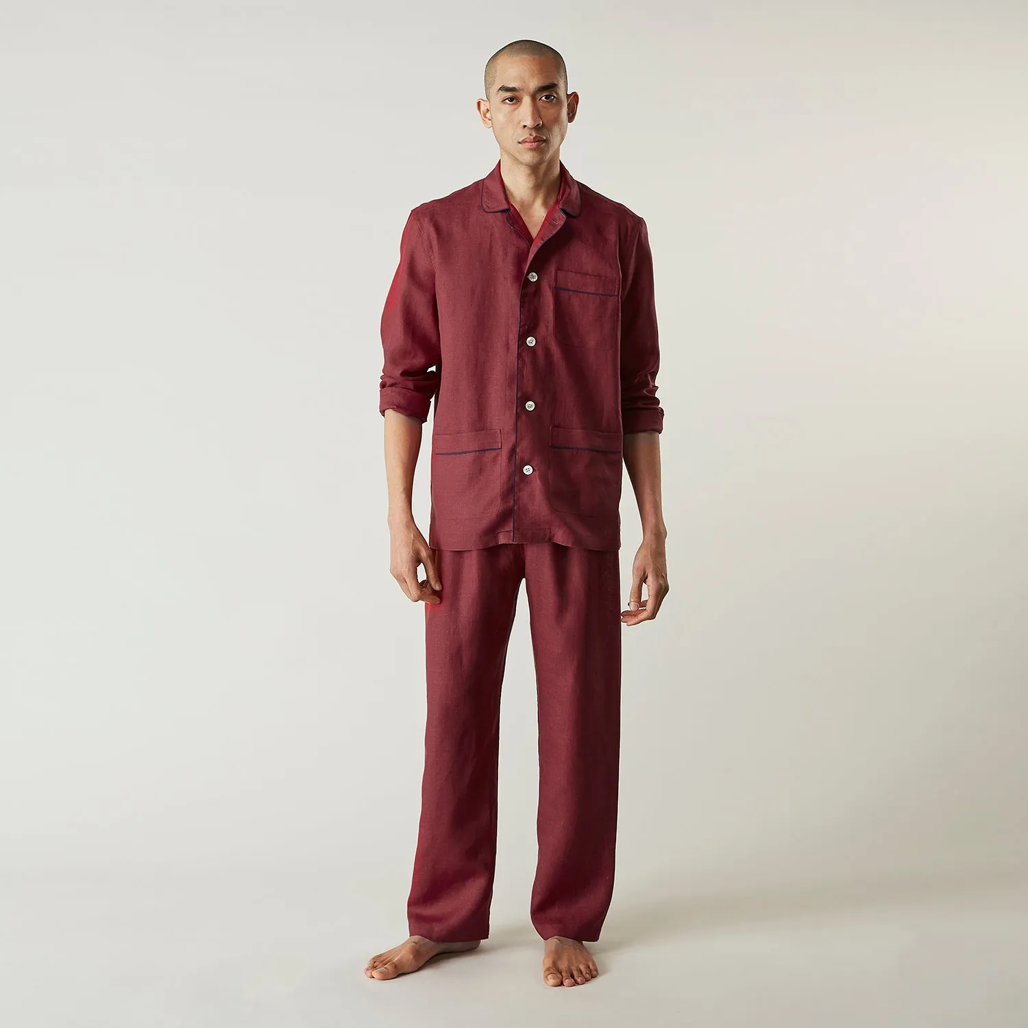 Burgundy Linen Modern Pyjama Set