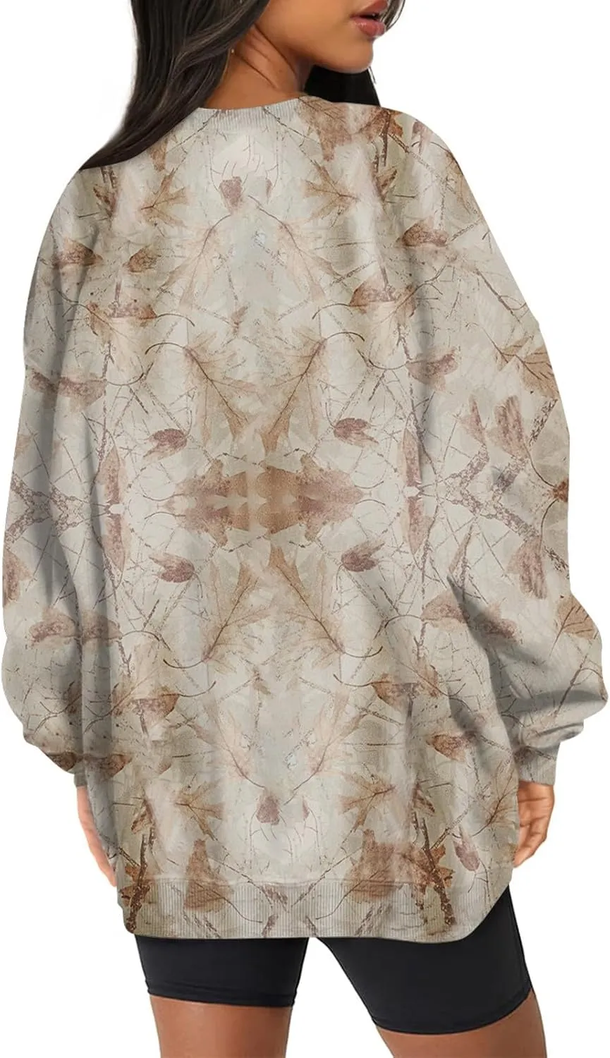 Camo Sweatshirt for Women Oversized Maple Leaf Print Sweatshirts Casual Long Sleeve Camo Crewneck Sweatshirt