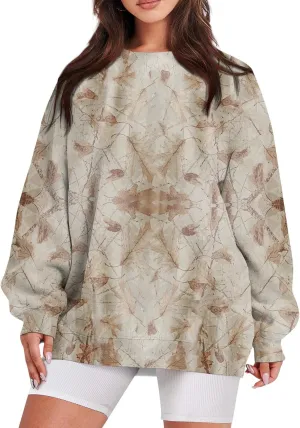 Camo Sweatshirt for Women Oversized Maple Leaf Print Sweatshirts Casual Long Sleeve Camo Crewneck Sweatshirt