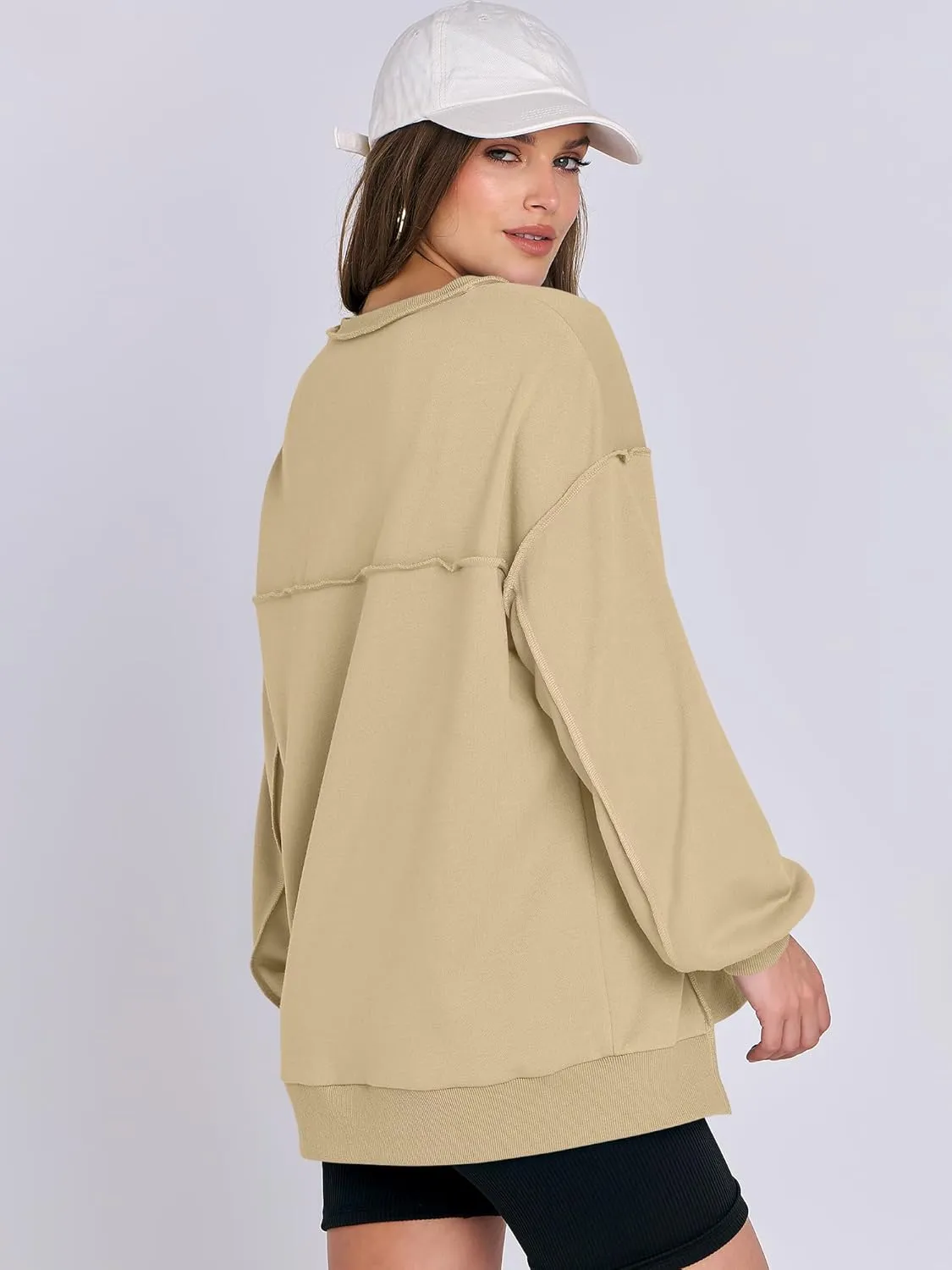 Caracilia Women's Oversized Sweatshirts Long Sleeve Henley Button Down Pullover Hoodies Tunic Tops 2025 Trendy Fall Clothes