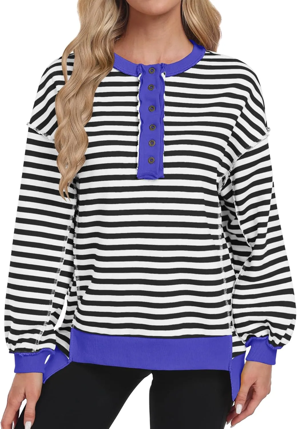 Caracilia Women's Oversized Sweatshirts Long Sleeve Henley Button Down Pullover Hoodies Tunic Tops 2025 Trendy Fall Clothes