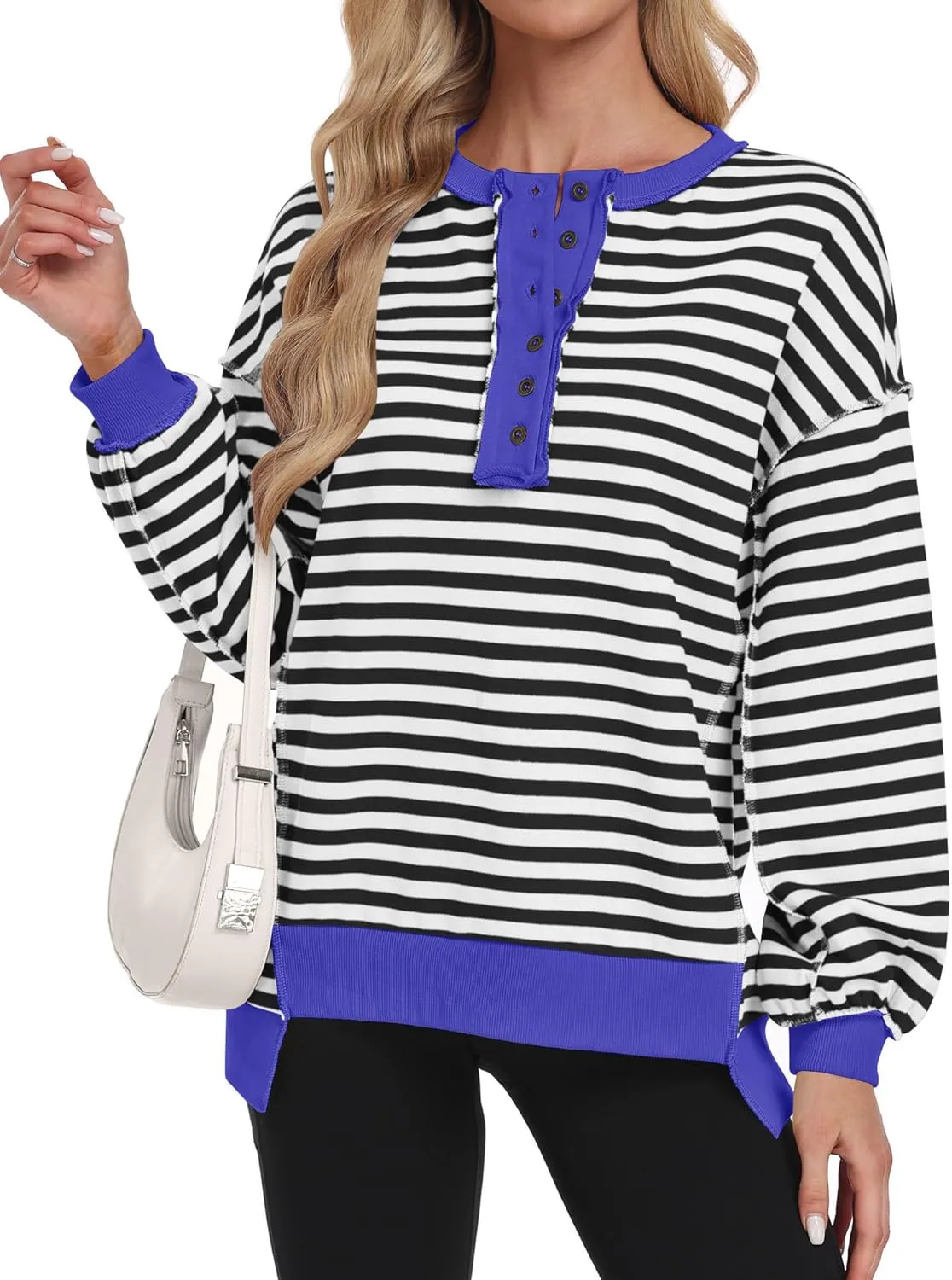 Caracilia Women's Oversized Sweatshirts Long Sleeve Henley Button Down Pullover Hoodies Tunic Tops 2025 Trendy Fall Clothes