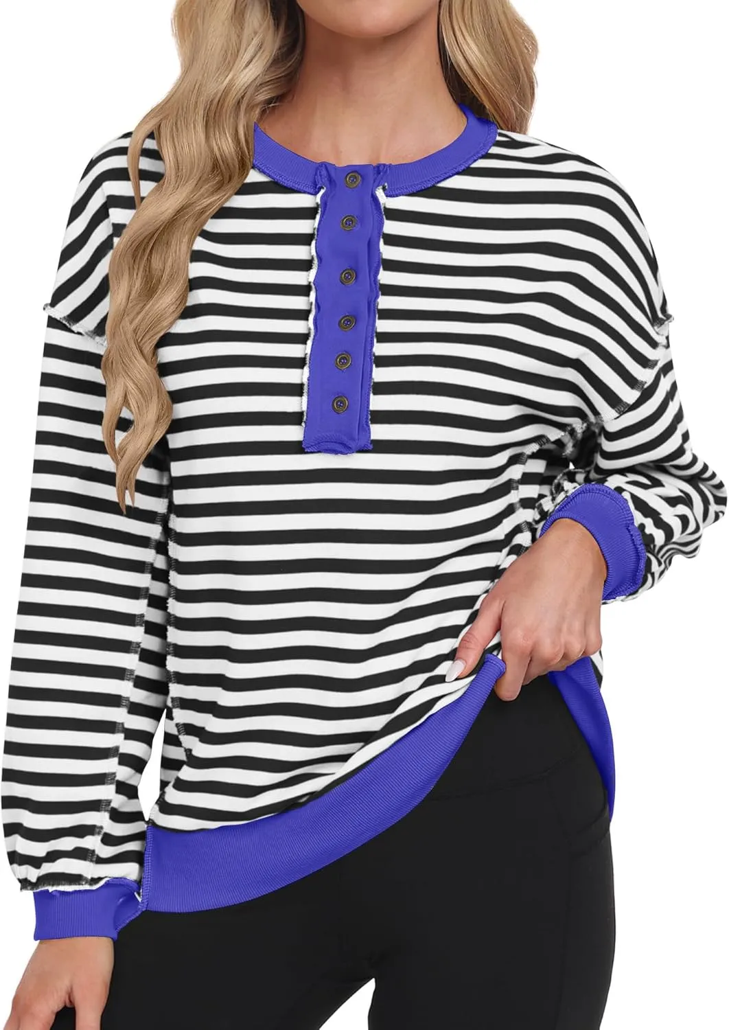 Caracilia Women's Oversized Sweatshirts Long Sleeve Henley Button Down Pullover Hoodies Tunic Tops 2025 Trendy Fall Clothes