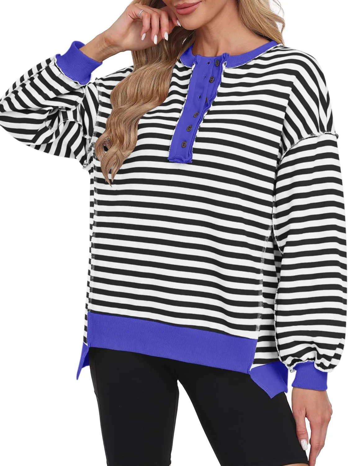 Caracilia Women's Oversized Sweatshirts Long Sleeve Henley Button Down Pullover Hoodies Tunic Tops 2025 Trendy Fall Clothes