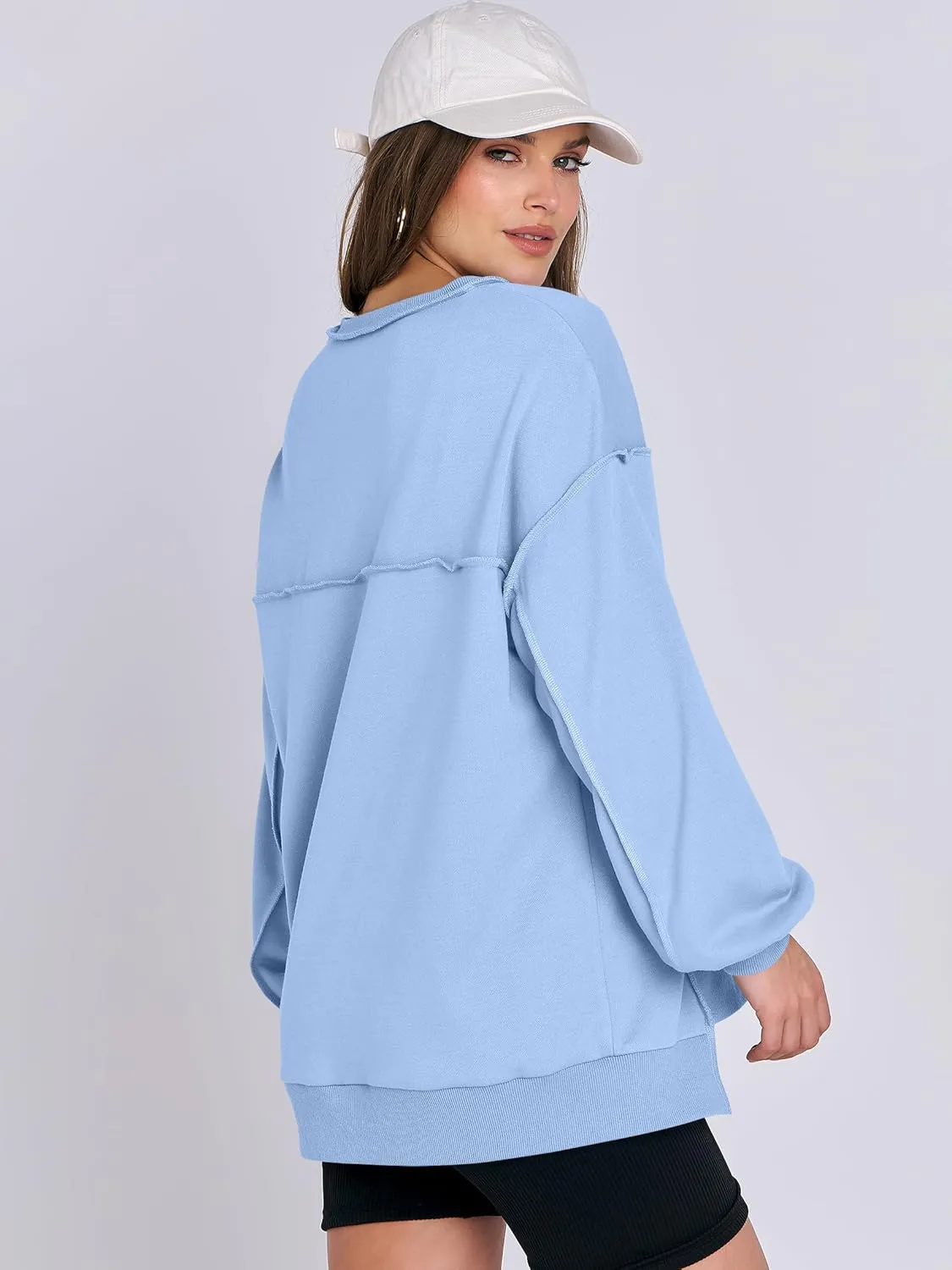 Caracilia Women's Oversized Sweatshirts Long Sleeve Henley Button Down Pullover Hoodies Tunic Tops 2025 Trendy Fall Clothes