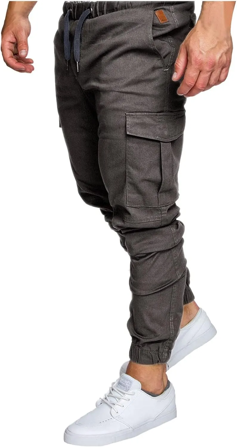 Cargo Pants for Men Relaxed Fit Multi-Pocket Cargo Pants Drawstring Sports Trousers Stretch Elastic Waist Gym Running