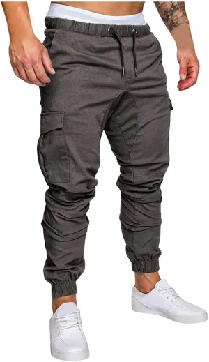 Cargo Pants for Men Relaxed Fit Multi-Pocket Cargo Pants Drawstring Sports Trousers Stretch Elastic Waist Gym Running