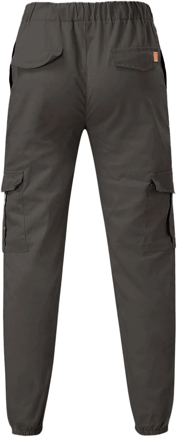 Cargo Pants for Men Relaxed Fit Multi-Pocket Cargo Pants Drawstring Sports Trousers Stretch Elastic Waist Gym Running