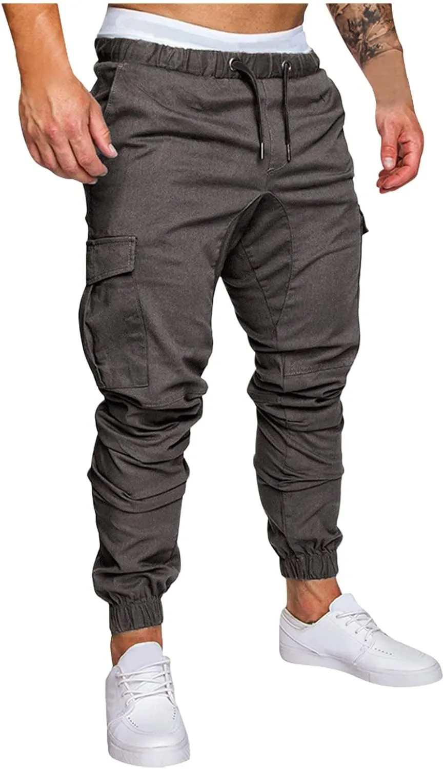 Cargo Pants for Men Relaxed Fit Multi-Pocket Cargo Pants Drawstring Sports Trousers Stretch Elastic Waist Gym Running