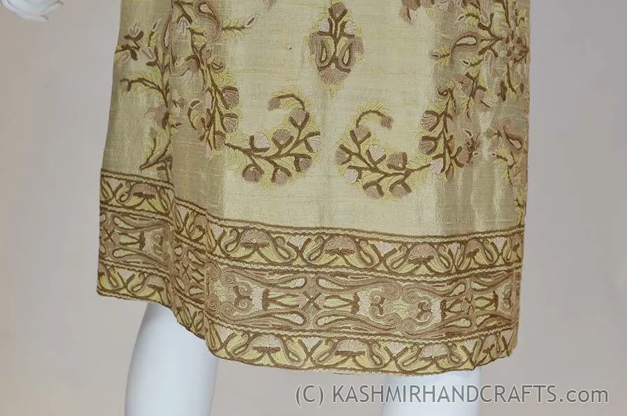 Champagne Beige Silk Jacket Dinner Paisley Evening Dress Coat Hand Embroidered Kashmir