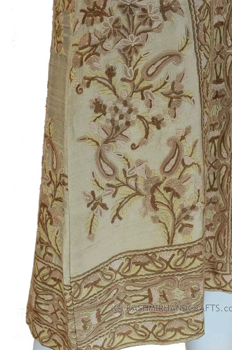 Champagne Beige Silk Jacket Dinner Paisley Evening Dress Coat Hand Embroidered Kashmir