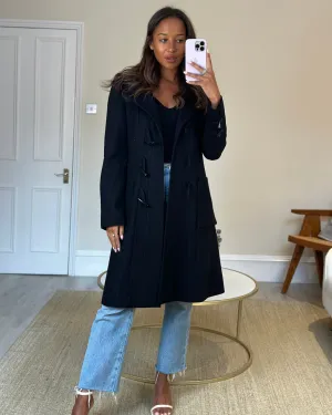 Chanel Black Hooded Longline Wool Coat With Toggle Fasten Detail  Fr 42 (uk 10)
