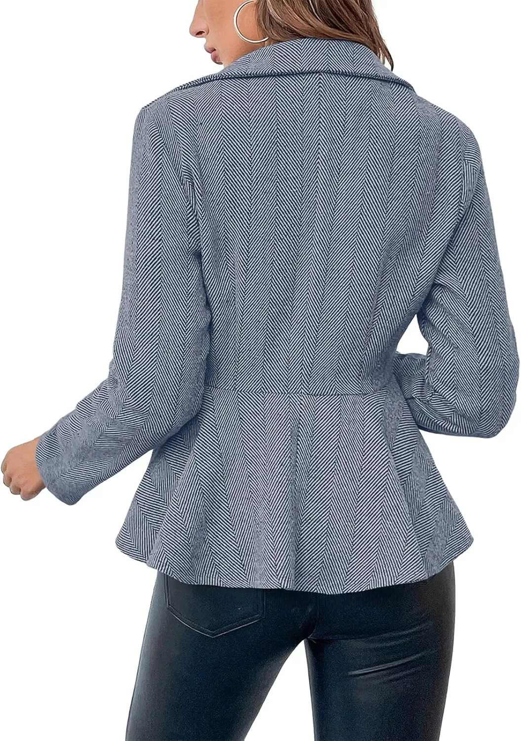Cicy Bell Elegant Women Blazer Business Work Office Peplum Hem Jacket Open Front Herringbone Coats