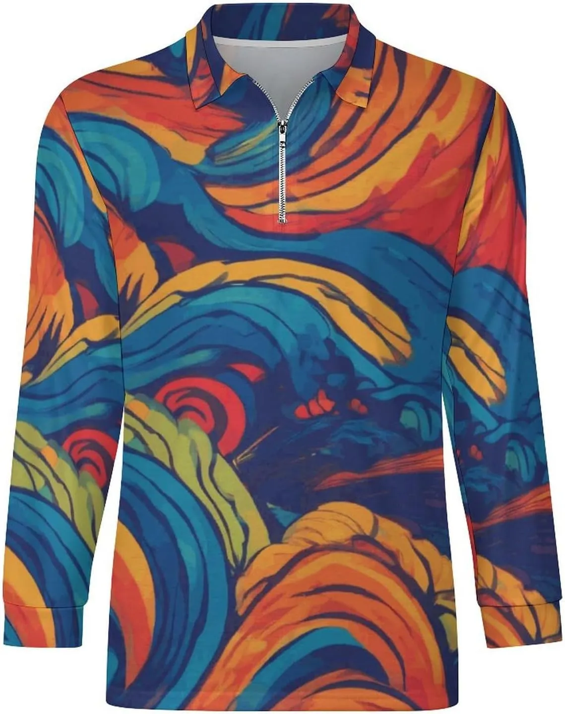 Colorful Butterfly Men's Lapel Neck Polo- Shirts Slim Fit Long Sleeve Golf T-Shirts Comfortable Tees