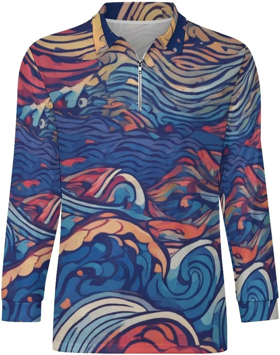 Colorful Butterfly Men's Lapel Neck Polo- Shirts Slim Fit Long Sleeve Golf T-Shirts Comfortable Tees