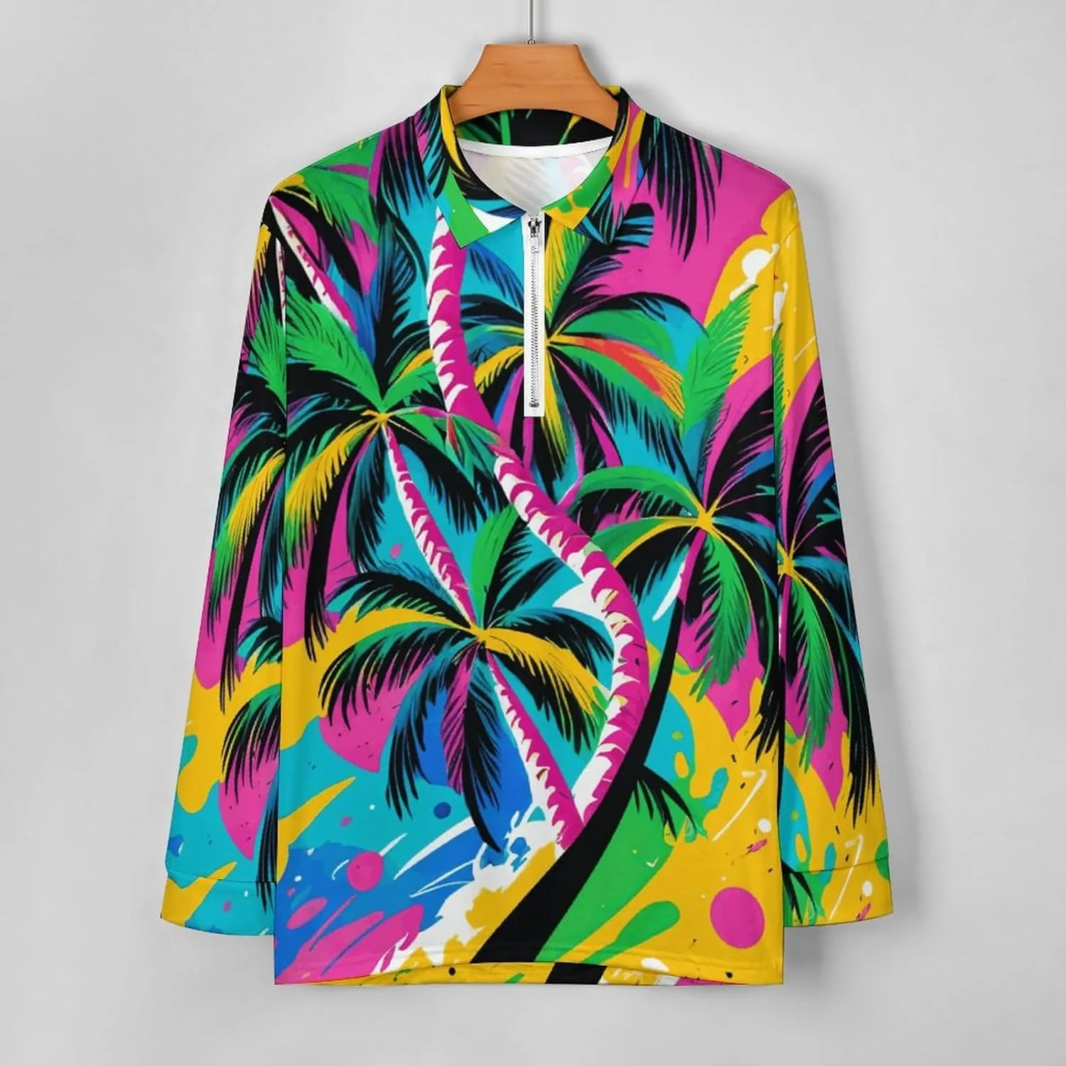 Colorful Butterfly Men's Lapel Neck Polo- Shirts Slim Fit Long Sleeve Golf T-Shirts Comfortable Tees