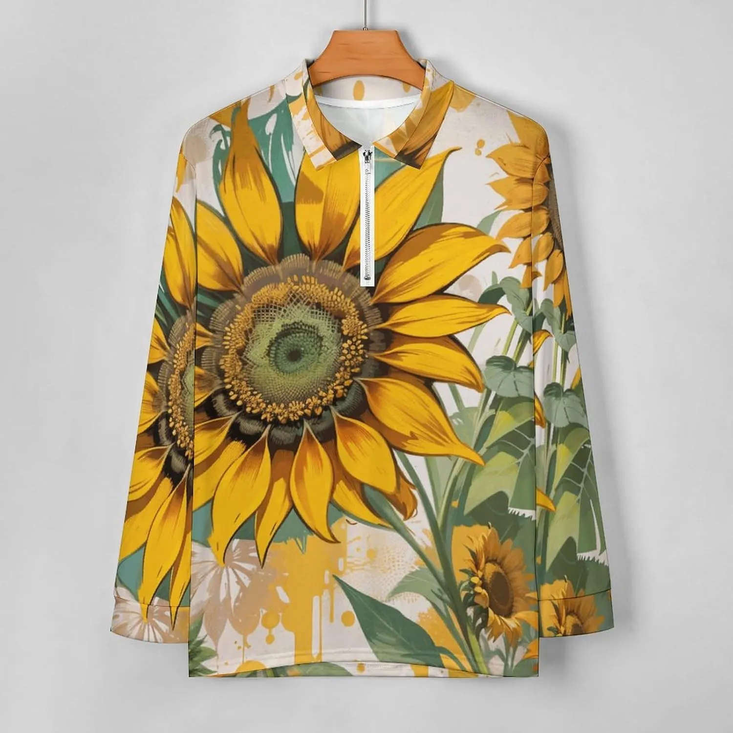 Colorful Butterfly Men's Lapel Neck Polo- Shirts Slim Fit Long Sleeve Golf T-Shirts Comfortable Tees
