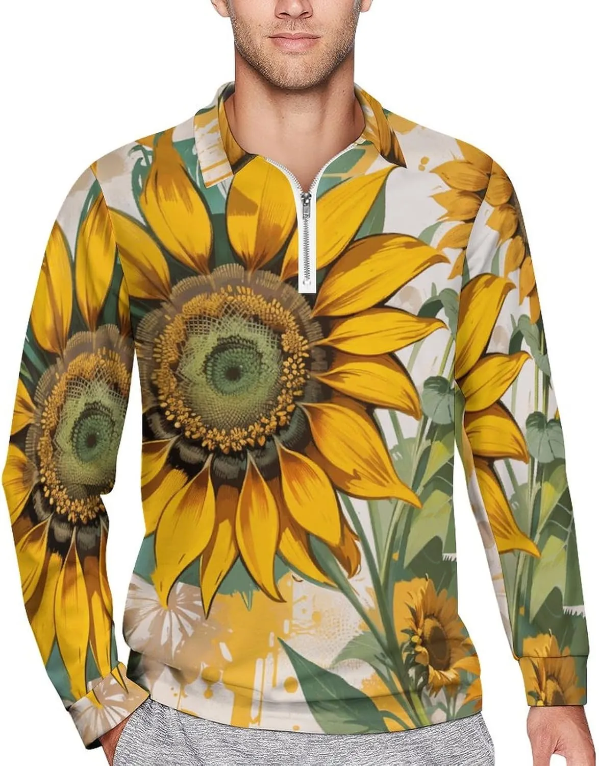 Colorful Butterfly Men's Lapel Neck Polo- Shirts Slim Fit Long Sleeve Golf T-Shirts Comfortable Tees