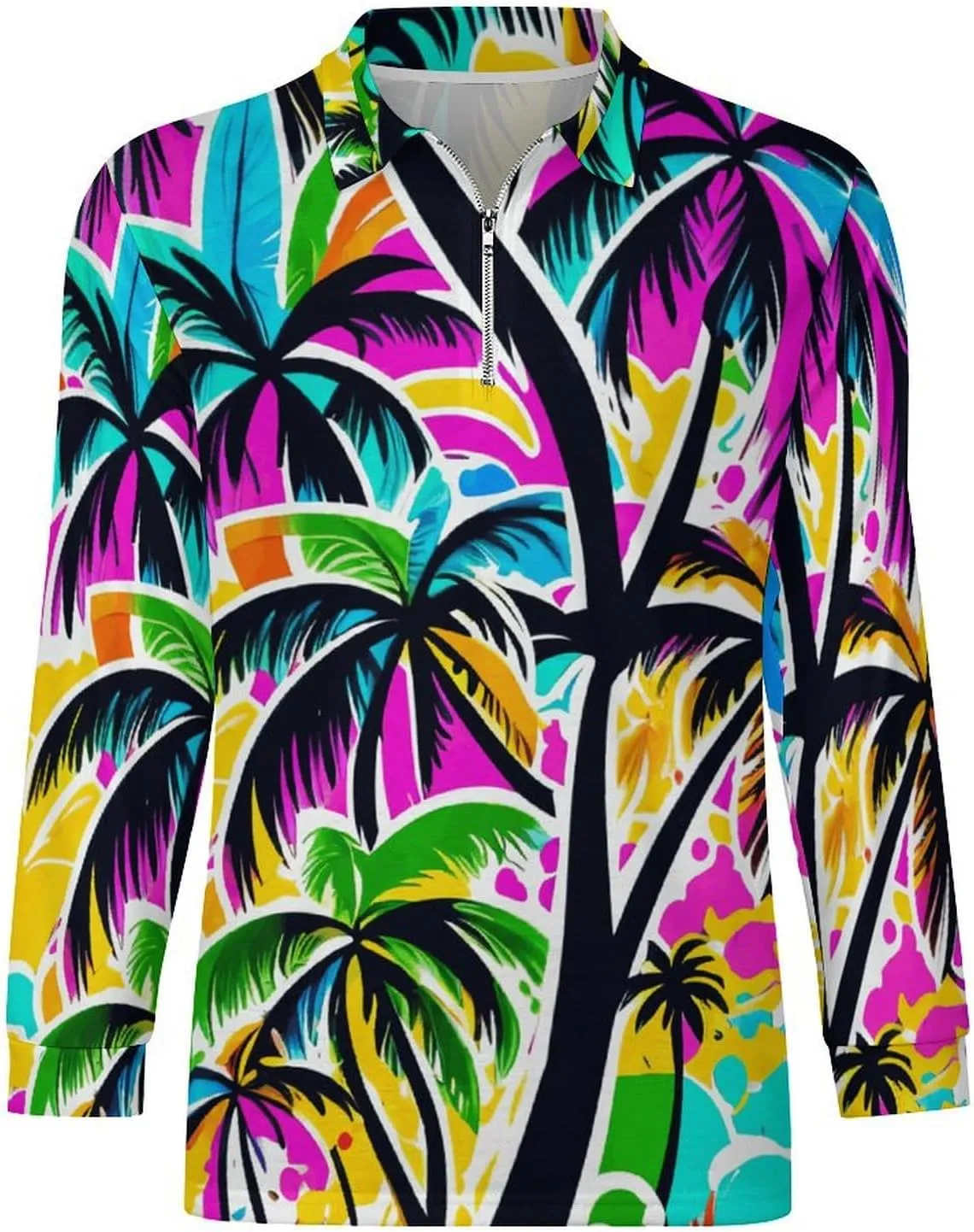 Colorful Butterfly Men's Lapel Neck Polo- Shirts Slim Fit Long Sleeve Golf T-Shirts Comfortable Tees