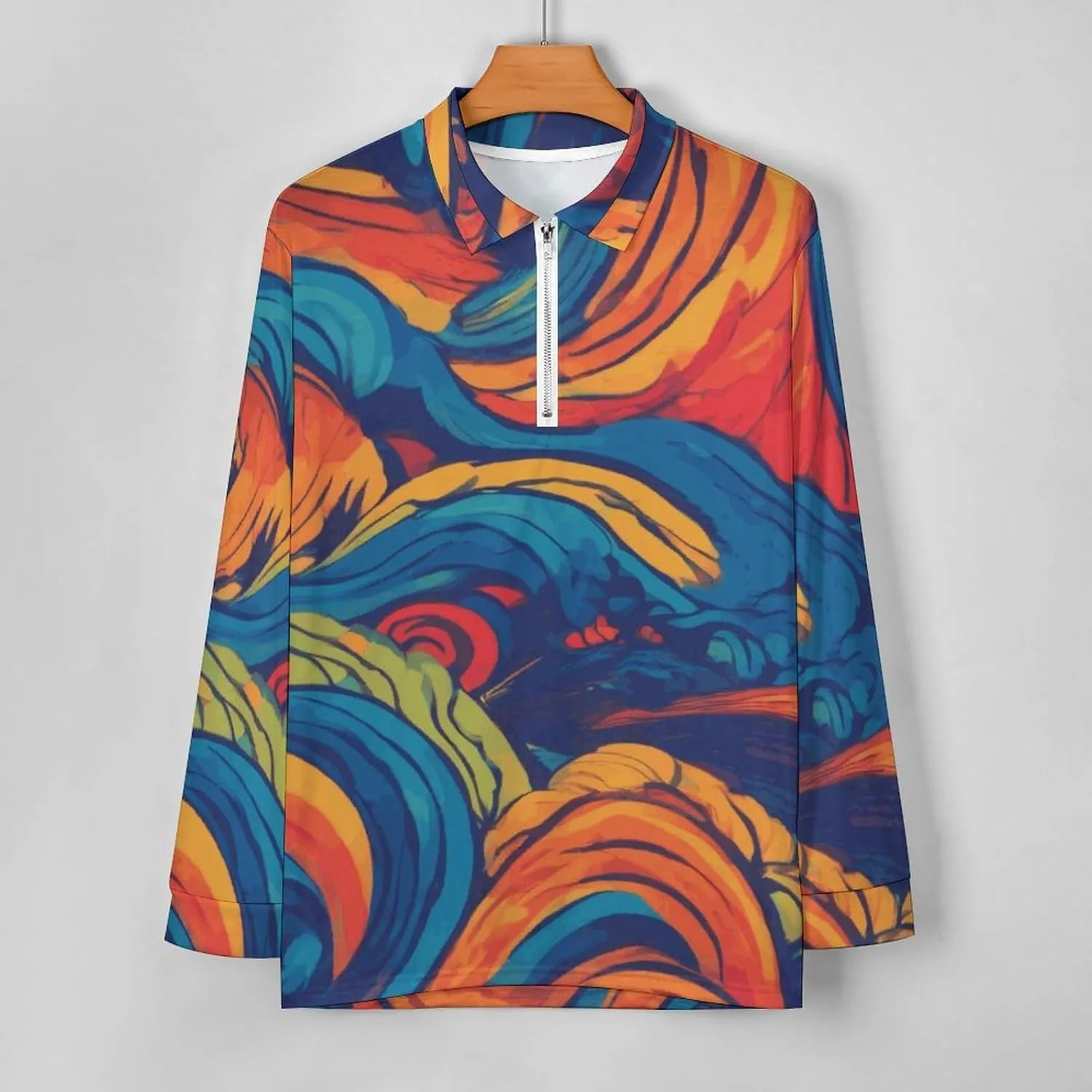 Colorful Butterfly Men's Lapel Neck Polo- Shirts Slim Fit Long Sleeve Golf T-Shirts Comfortable Tees