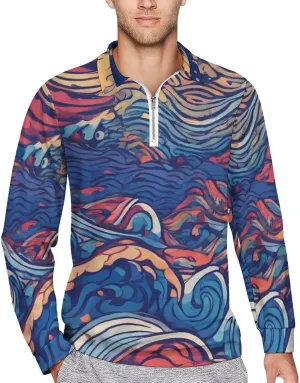 Colorful Butterfly Men's Lapel Neck Polo- Shirts Slim Fit Long Sleeve Golf T-Shirts Comfortable Tees