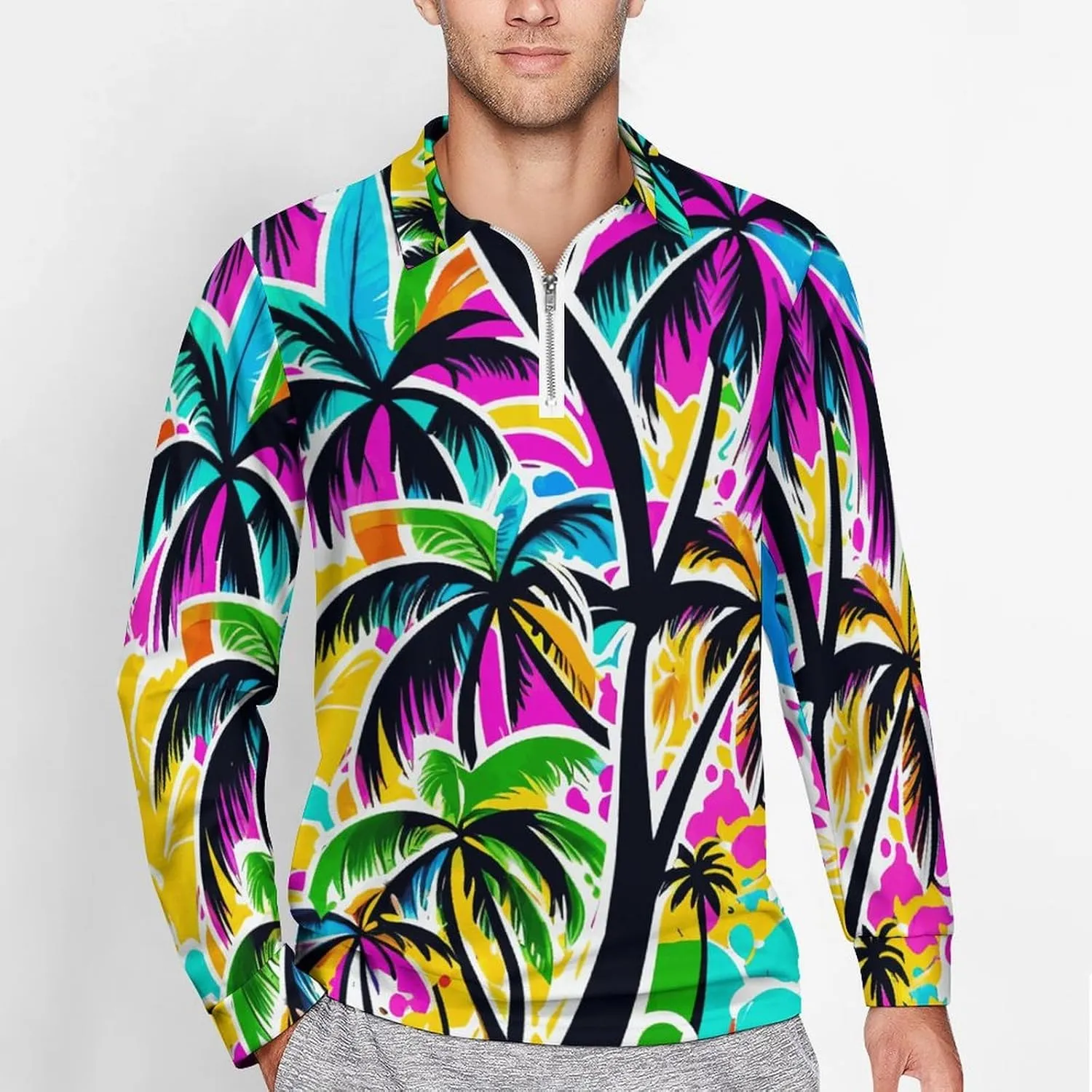 Colorful Butterfly Men's Lapel Neck Polo- Shirts Slim Fit Long Sleeve Golf T-Shirts Comfortable Tees