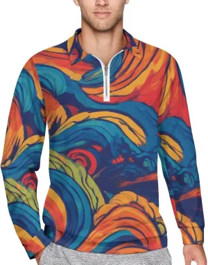 Colorful Butterfly Men's Lapel Neck Polo- Shirts Slim Fit Long Sleeve Golf T-Shirts Comfortable Tees