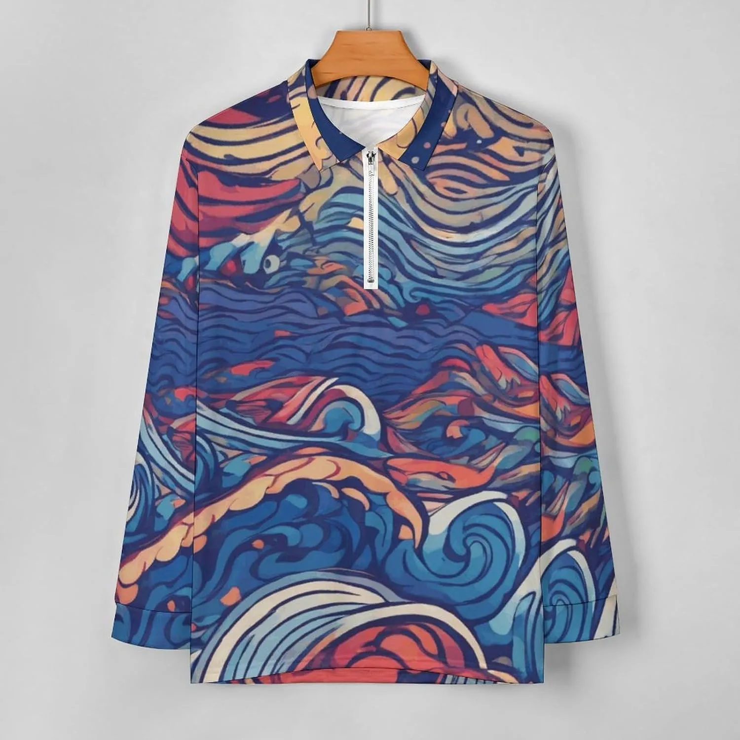 Colorful Butterfly Men's Lapel Neck Polo- Shirts Slim Fit Long Sleeve Golf T-Shirts Comfortable Tees