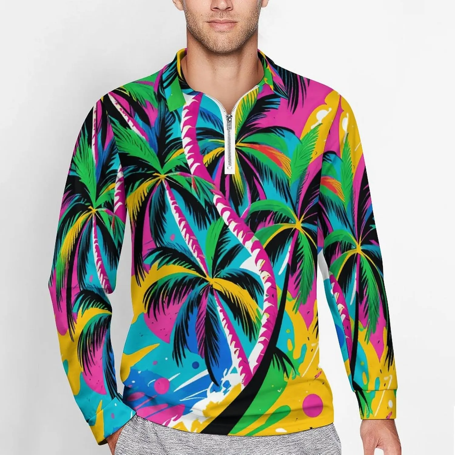 Colorful Butterfly Men's Lapel Neck Polo- Shirts Slim Fit Long Sleeve Golf T-Shirts Comfortable Tees